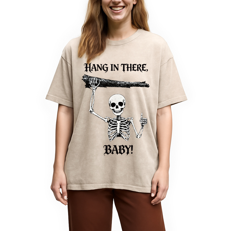 Modecanvas Hang In There Skeleton DTG Printing Washed T-Shirt