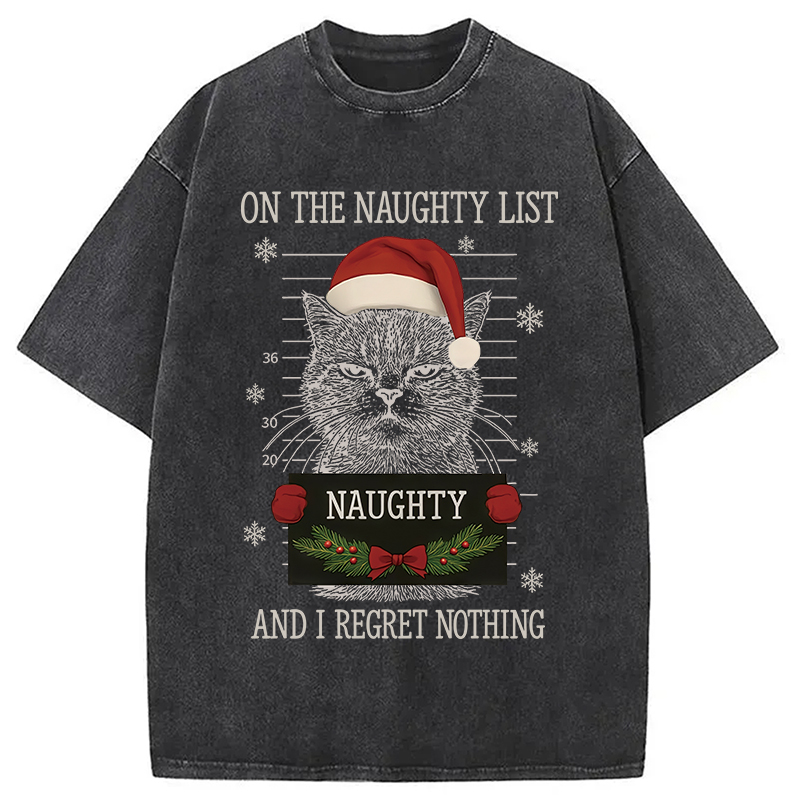 Modecanvas Christmas Naughty Cat Washed T-Shirt