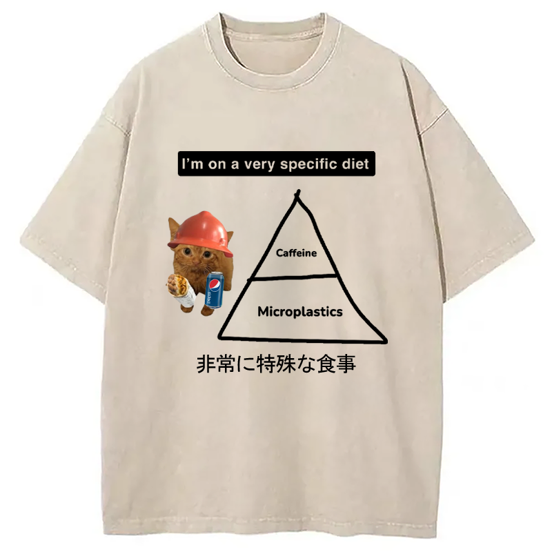 Modecanvas A Very Specific Diet Cat Meme Washed T-Shirt