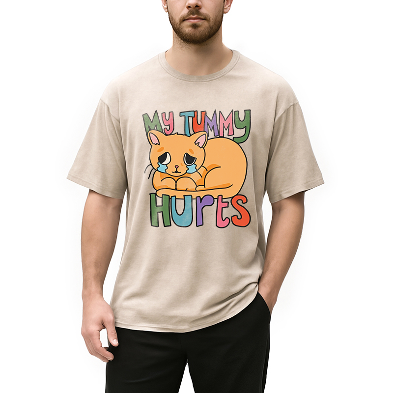 Modecanvas My Tummy Hurts Cat DTG Printing Washed T-Shirt