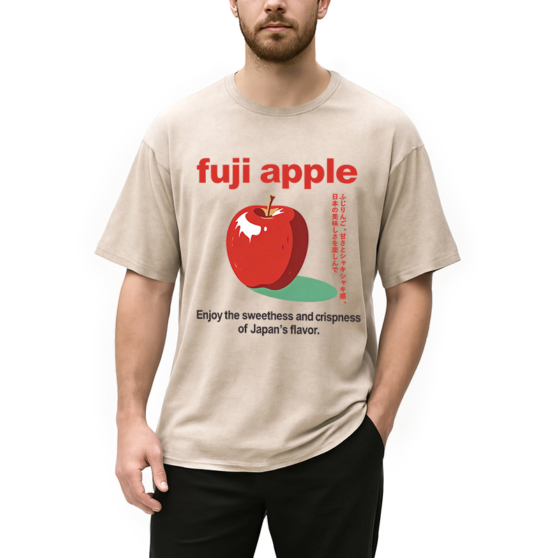 Modecanvas Japan Fuji Apple DTG Printing Washed T-Shirt-modecanvas