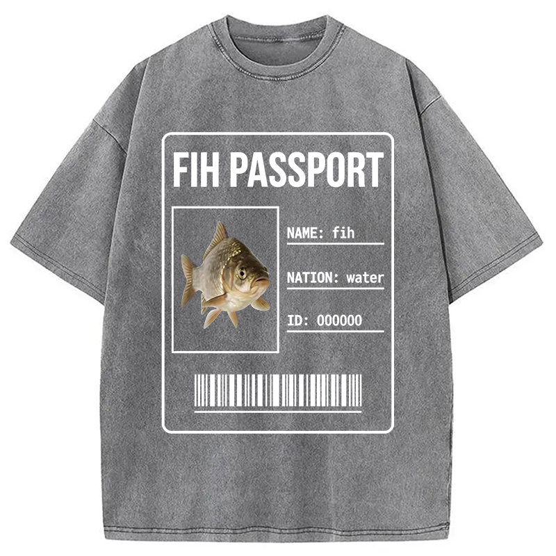 Modecanvas Fih Fish Passport Meme DTG Printing Washed T-Shirt