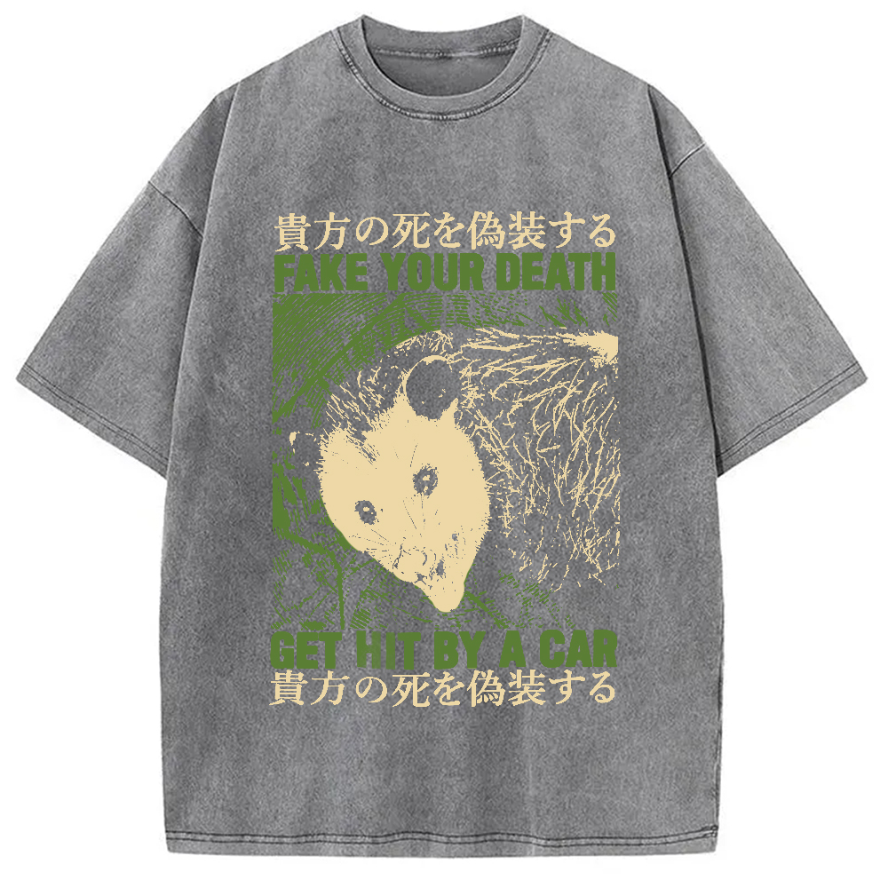 Modecanvas Fake Your Death Opossum Washed T-Shirt