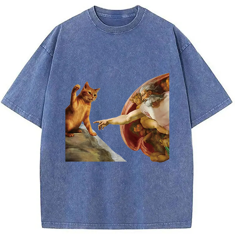 Modecanvas The Creation of Cat Washed T-Shirt-modecanvas