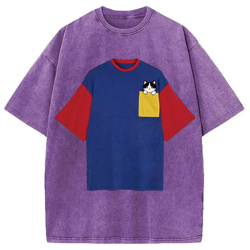 Modecanvas Color-blocked Shirt Of DTG Printing Washed T-Shirt