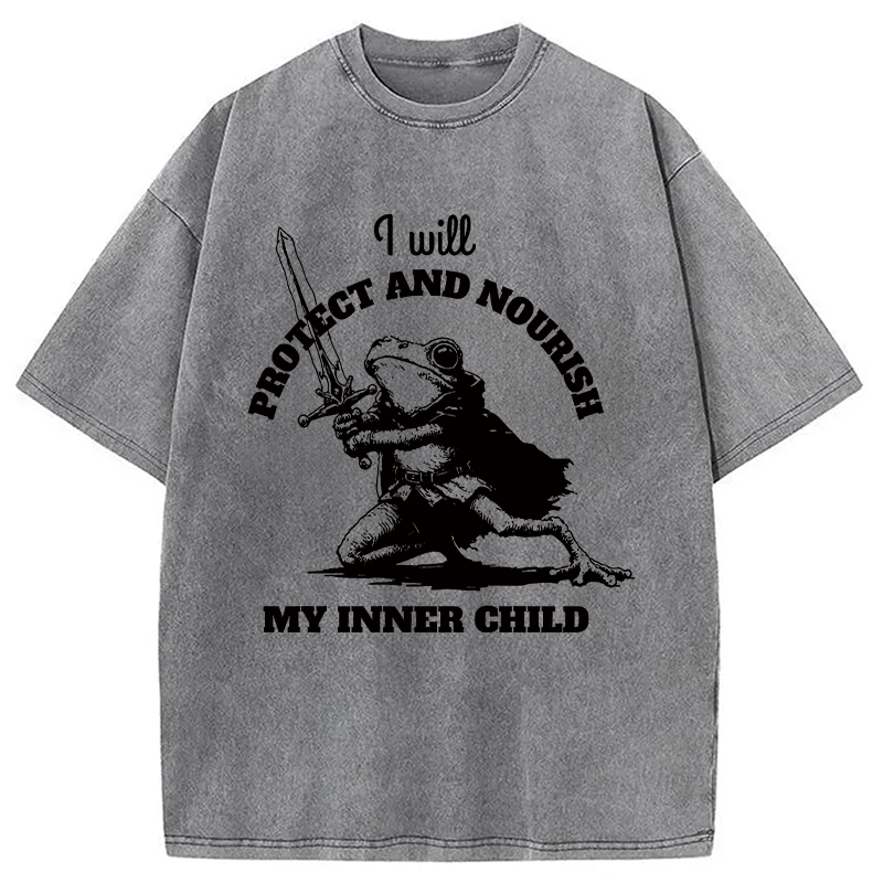 Modecanvas Funny Protect Inner Child Toad Meme DTG Printing Washed T-Shirt
