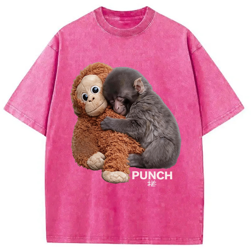 Modecanvas Cute Monkey DTG Printing Washed T-Shirt