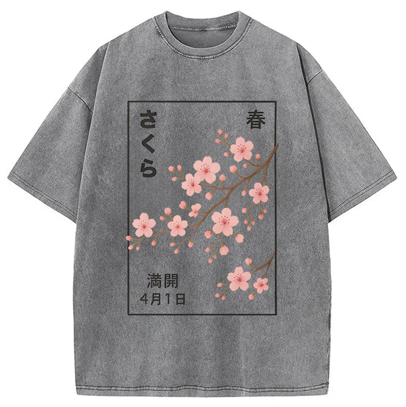 Modecanvas Cherry Blossom Spring Full Washed T-Shirt