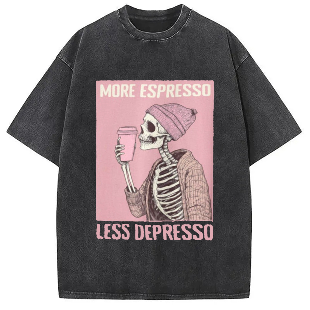 Modecanvas More Espresso Less Depresso Coffe Lover Washed T-Shirt