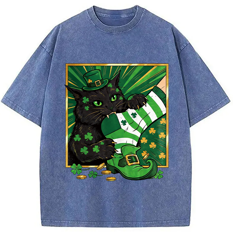 Modecanvas Naughty Cat Bites People DTG Printing Washed T-Shirt