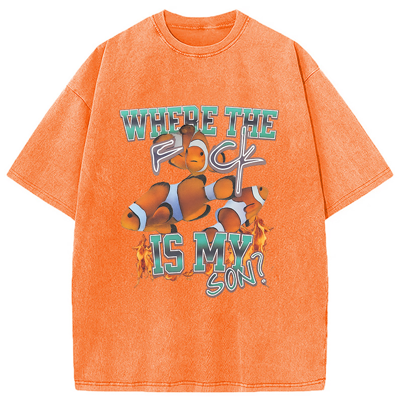 Modecanvas Where The F*ck Is My Son Washed T-Shirt