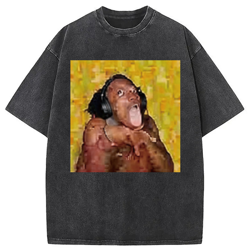 Modecanvas Funny Brainrot Reaction Meme DTG Printing Washed T-Shirt