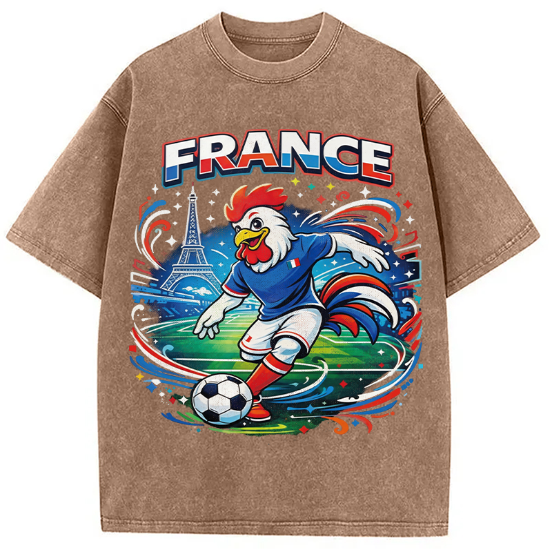 Modecanvas France Rooster Soccer DTG Printing Washed T-Shirt