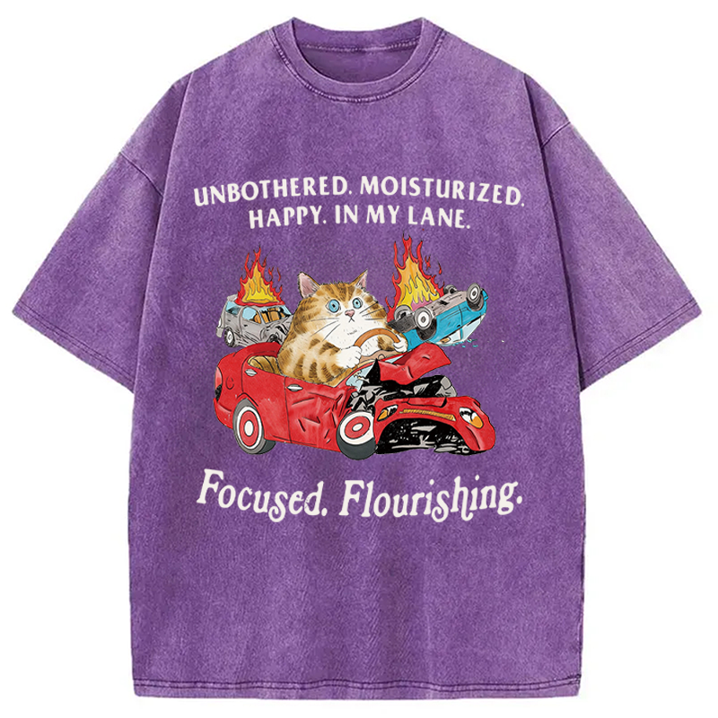 Modecanvas Unbothered Cat DTG Printing Washed T-Shirt