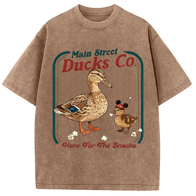 Modecanvas Funny Main Street Ducks Co Here For The Snacks DTG Printing Washed T-Shirt