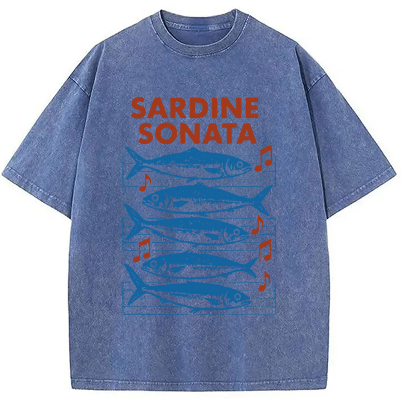 Modecanvas Sardines Sheet Music Washed T-Shirt