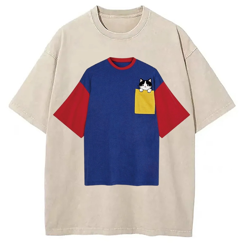 Modecanvas Color-blocked Shirt Of DTG Printing Washed T-Shirt