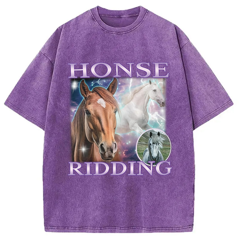 Modecanvas Honse Ridding DTG Printing Washed T-Shirt