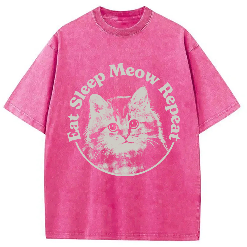 Modecanvas Eat Sleep Meow Repeat DTG Printing Washed T-Shirt