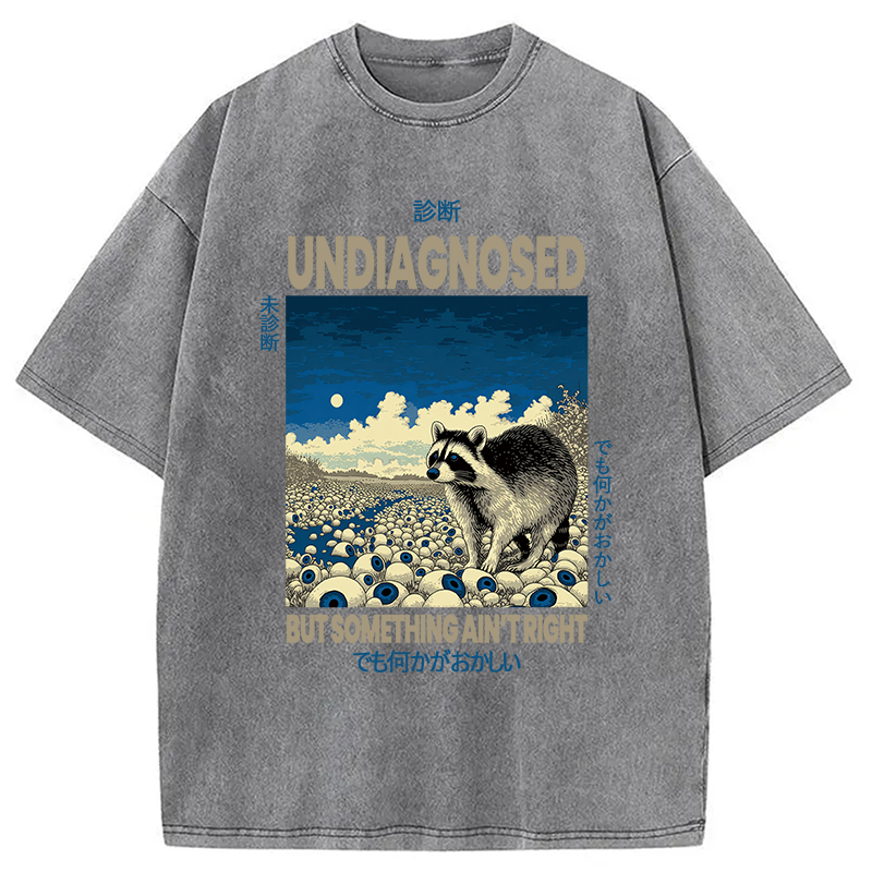 Modecanvas Funny Mental Health Japanese Raccoon DTG Printing Washed T-Shirt-modecanvas