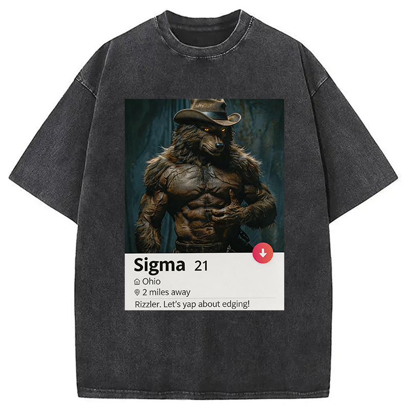 Modecanvas Sigma Werewolf Meme DTG Printing Washed T-Shirt