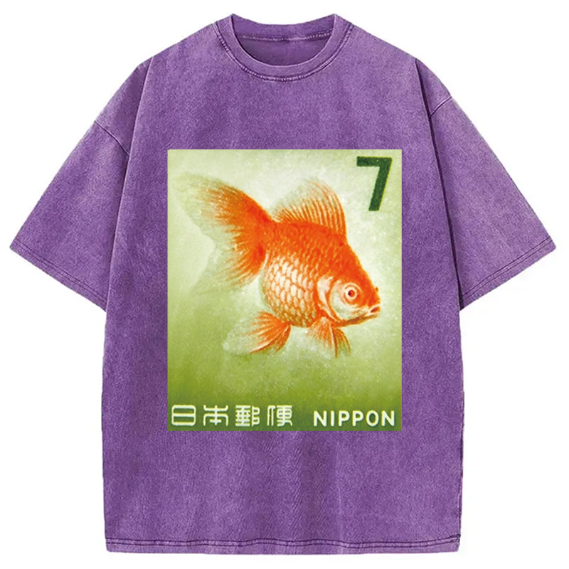 Modecanvas Goldfish Vintage DTG Printing Washed T-Shirt
