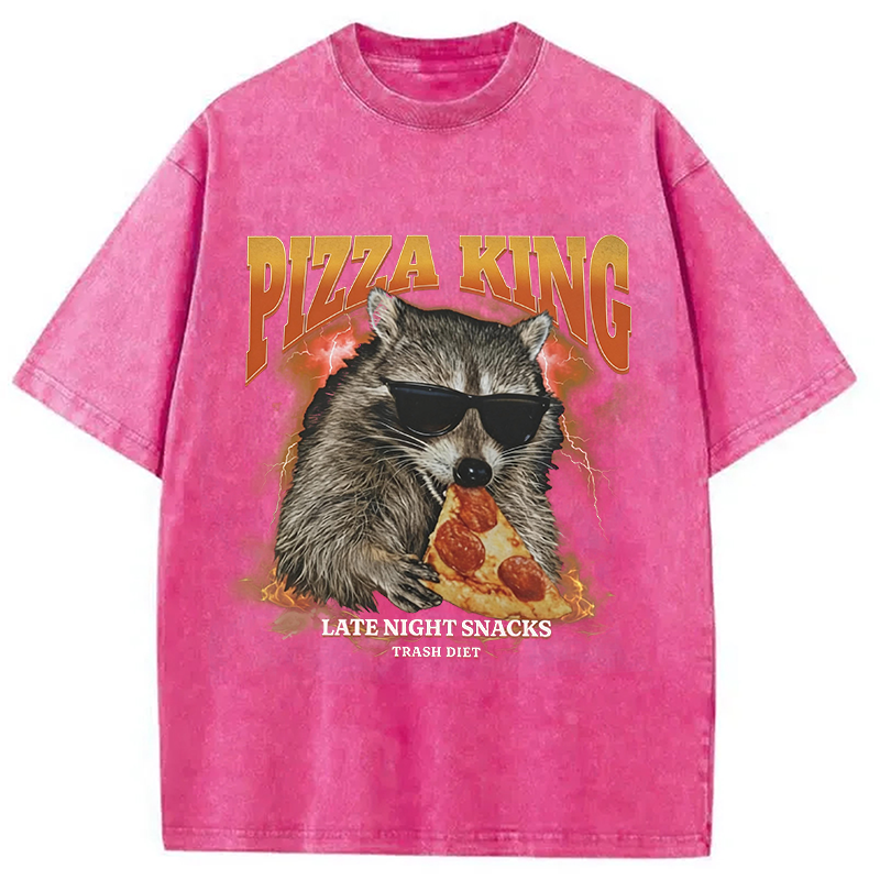 Modecanvas Raccoon Pizza King DTG Printing Washed T-Shirt