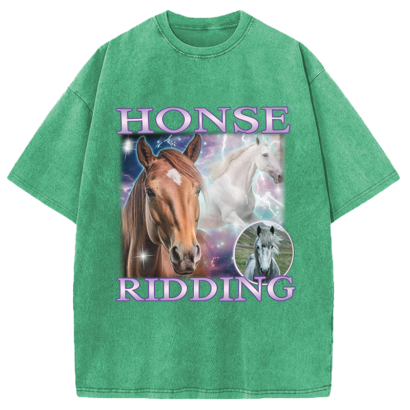 Modecanvas Honse Ridding DTG Printing Washed T-Shirt