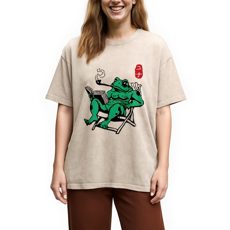 Modecanvas Muscle Frog Reading Washed T-Shirt