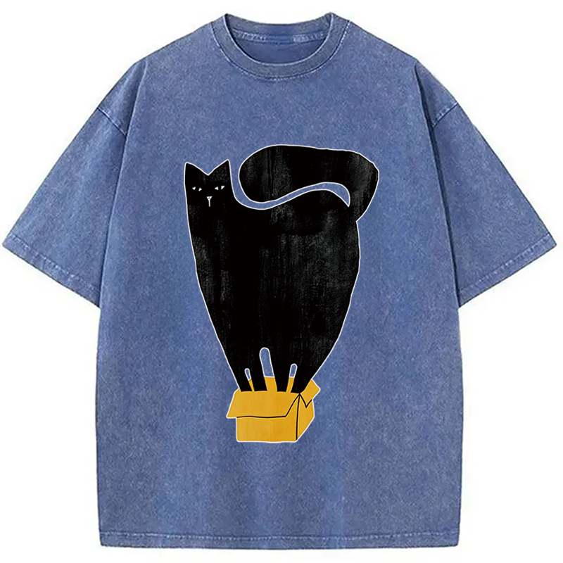Modecanvas Cat and Box DTG Printing Washed T-Shirt