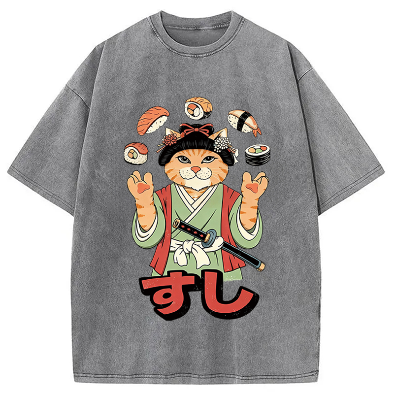 Modecanvas JUGGLING SUSHI DTG Printing Washed T-Shirt