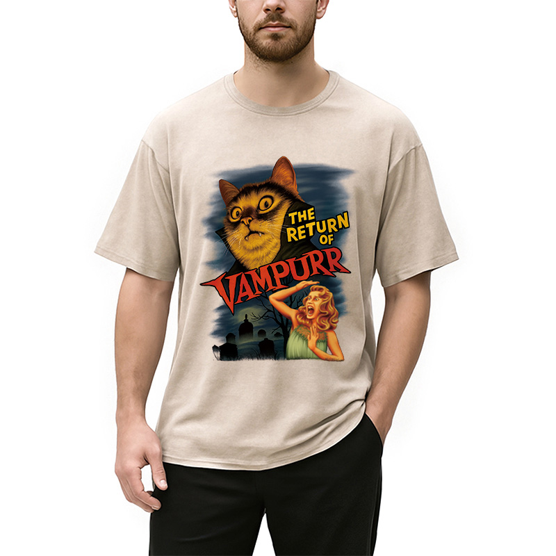 Modecanvas The Return of Vampurr The Halloween Cat Washed T-Shirt