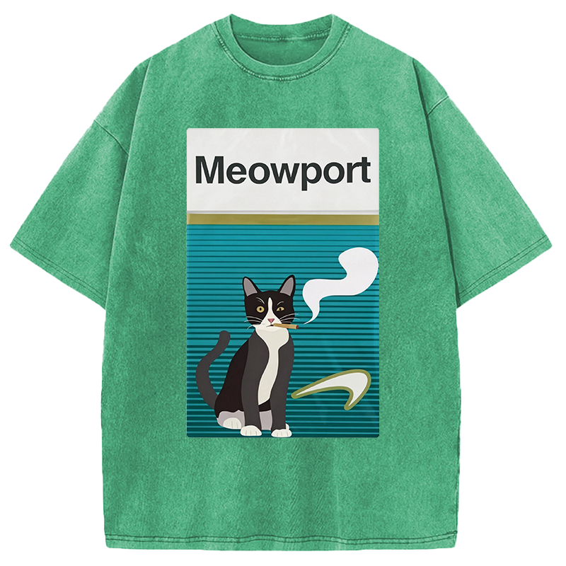 Modecanvas Meowport Funny Cat DTG Printing Washed T-Shirt