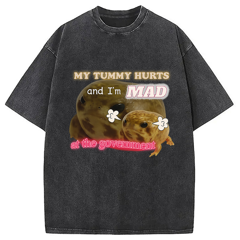 Modecanvas My Tummy Hurts Funny Frog Meme Washed T-Shirt