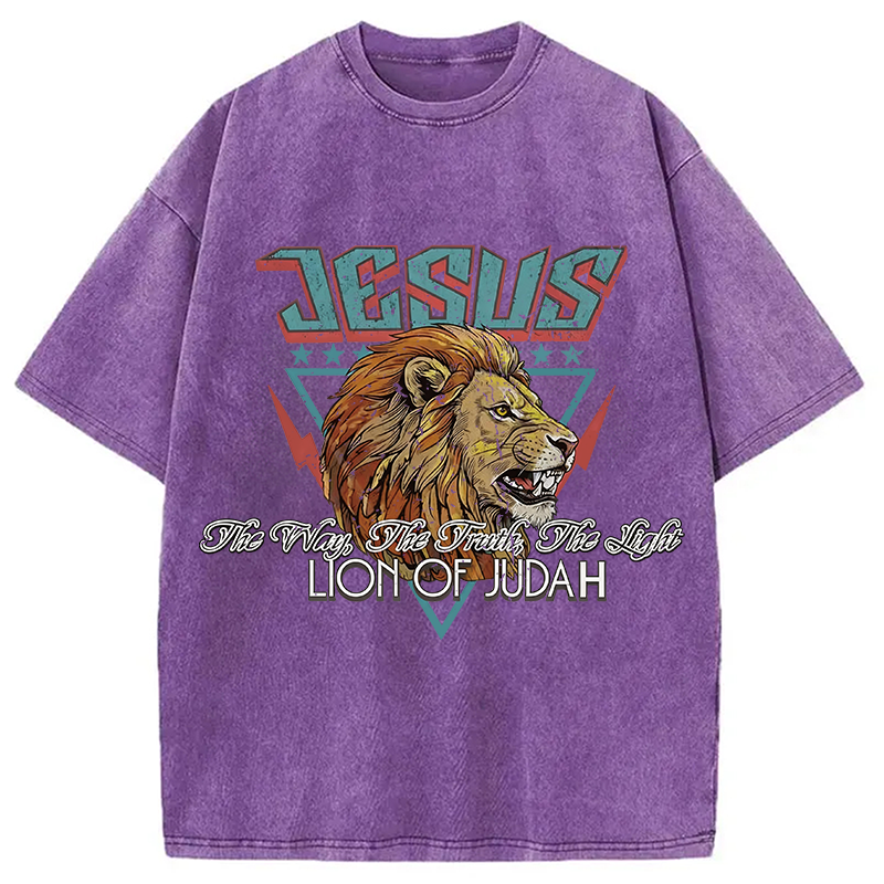 Modecanvas Jesus Lion Of Juda DTG Printing Washed T-Shirt