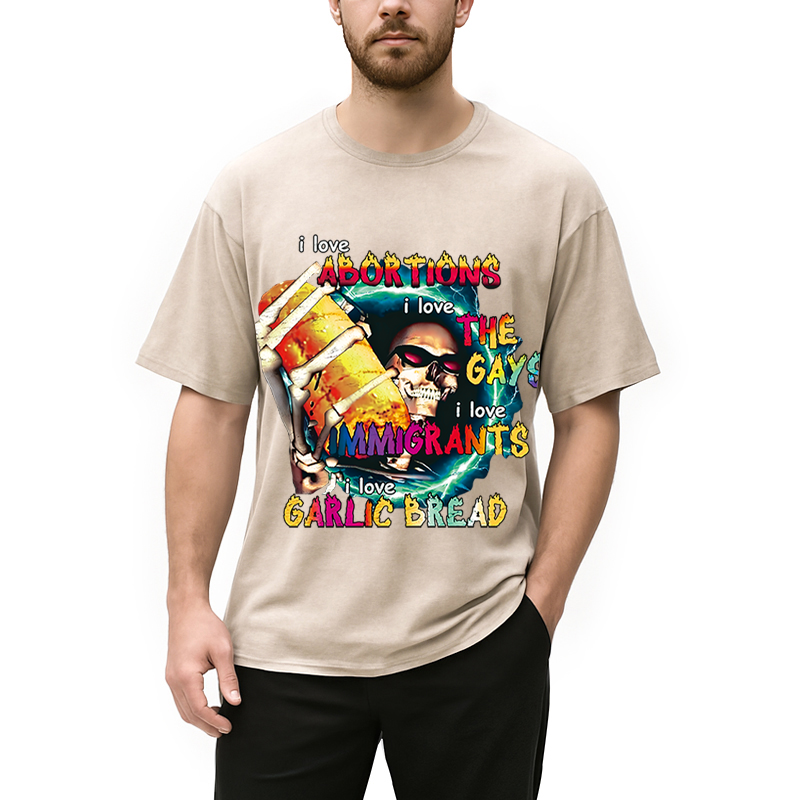 Modecanvas I Love Garlic Bread DTG Printing Washed T-Shirt