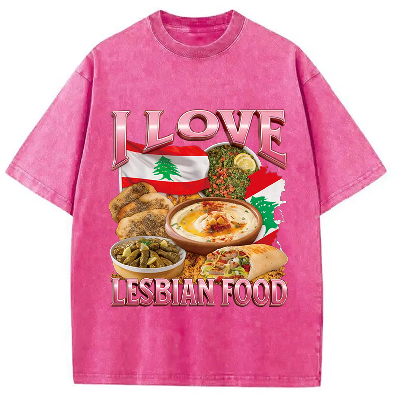 Modecanvas I Love Lesbian Food Funny Meme Washed T-Shirt
