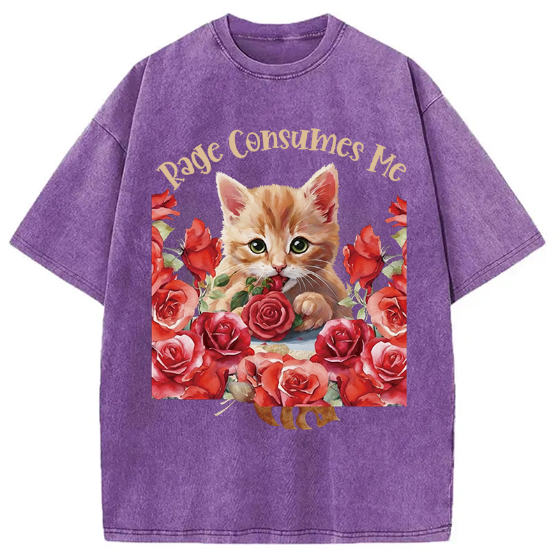 Modecanvas Rage Consumes Me Cat DTG Printing Washed T-Shirt