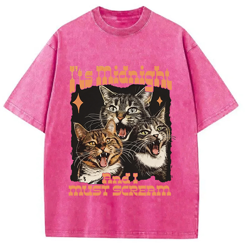 Modecanvas It's Midnight And I Must Scream Cat DTG Printing Washed T-Shirt