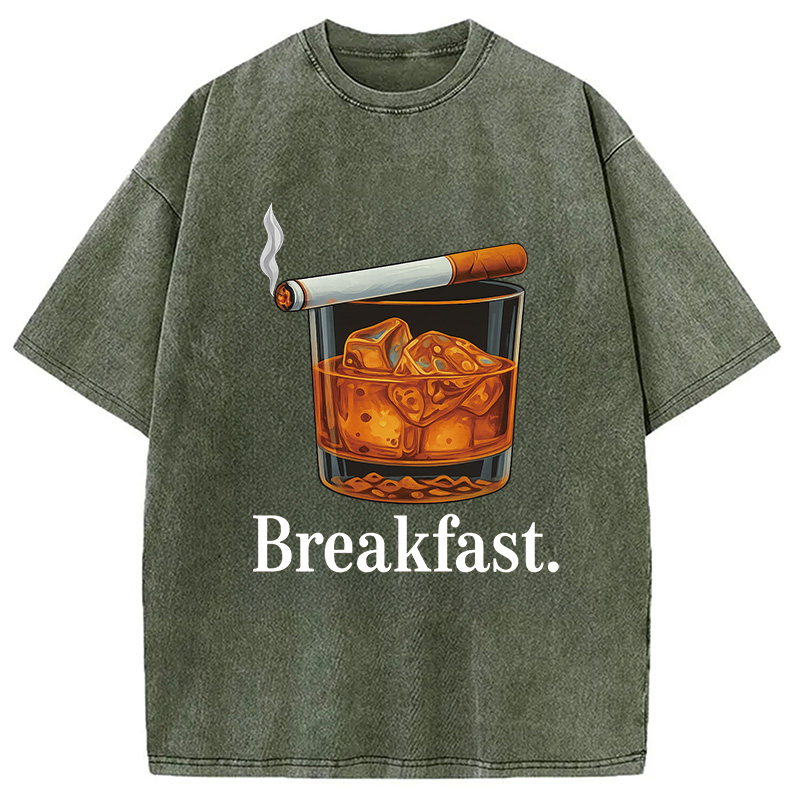 Modecanvas Breakfast Funny Meme Washed T-Shirt