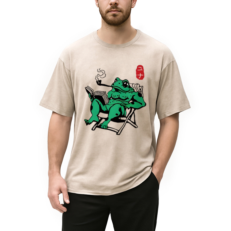 Modecanvas Muscle Frog Reading Washed T-Shirt