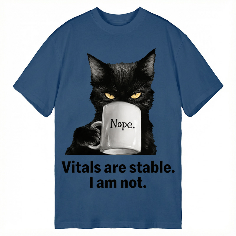 Modecanvas Grumpy Black Cat Coffee Meme DTG Printing Classic T-Shirt-modecanvas
