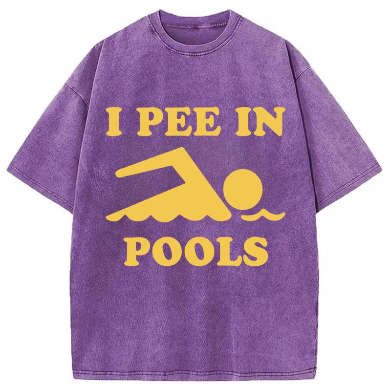 Modecanvas Mens I Pee in Pools DTG Printing Washed T-Shirt-modecanvas