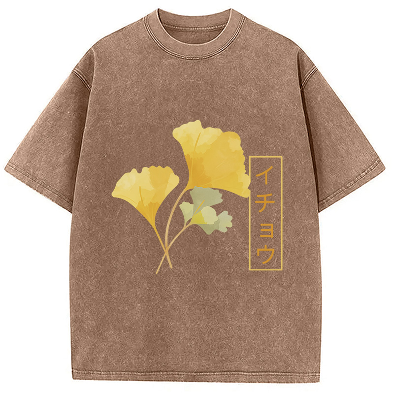 Modecanvas Japanese Aesthetic Ginkgo Leaf Washed T-Shirt