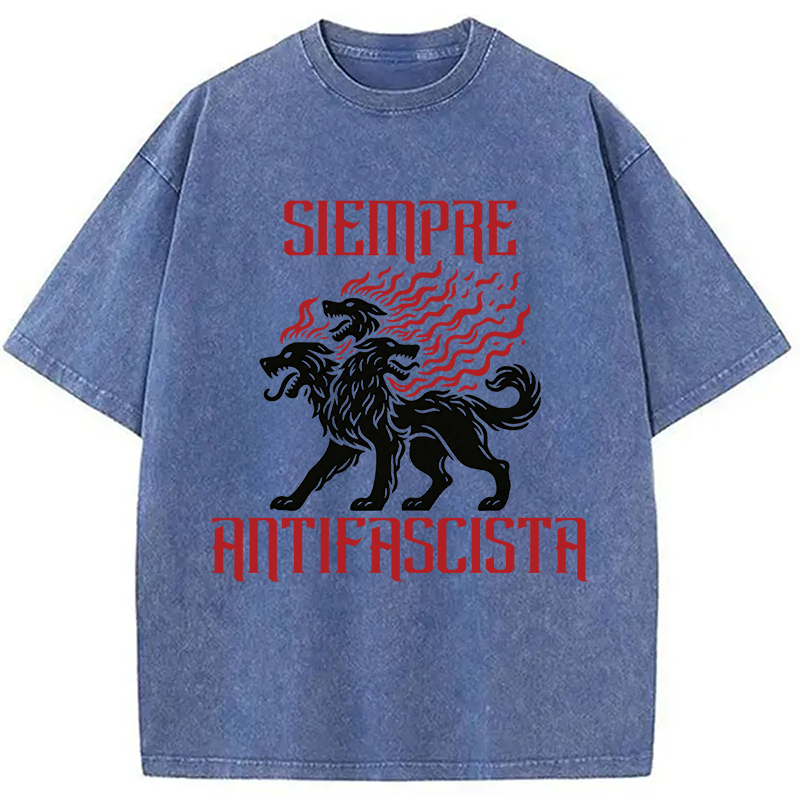 Modecanvas Siempre Antifascista Fire DTG Printing Washed T-Shirt