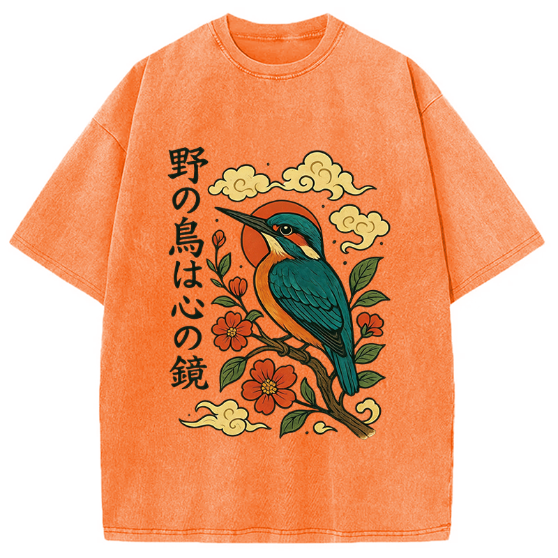 Modecanvas Japanese Kingfisher DTG Printing Washed T-Shirt