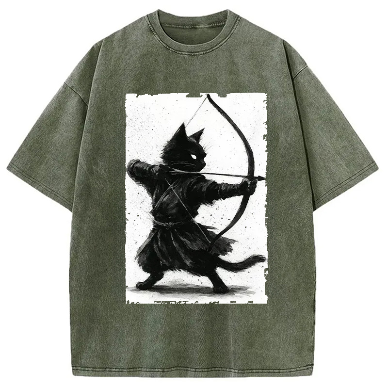 Modecanvas Retro Cat Archery Washed T-Shirt