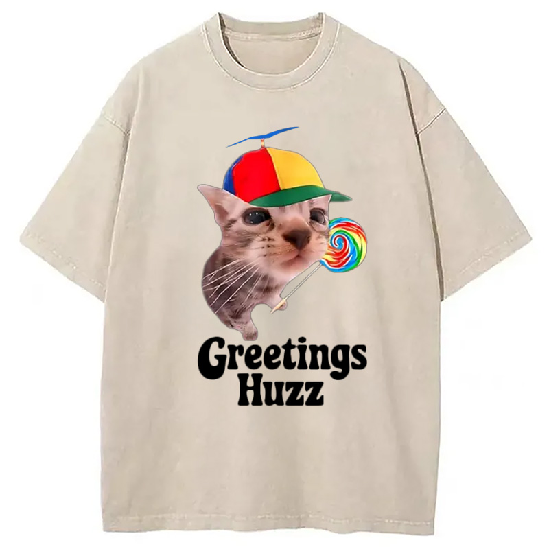 Modecanvas Funny Lollipop Cat Meme Washed T-Shirt