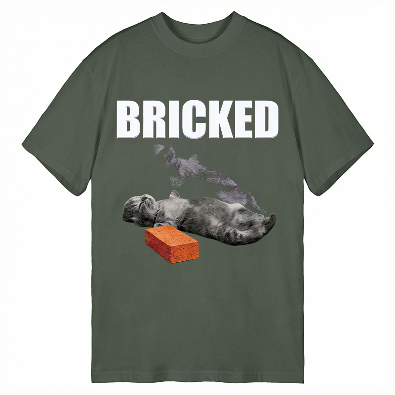 Modecanvas Bricked Funny Cat Knocked Out DTG Printing Classic T-Shirt-modecanvas