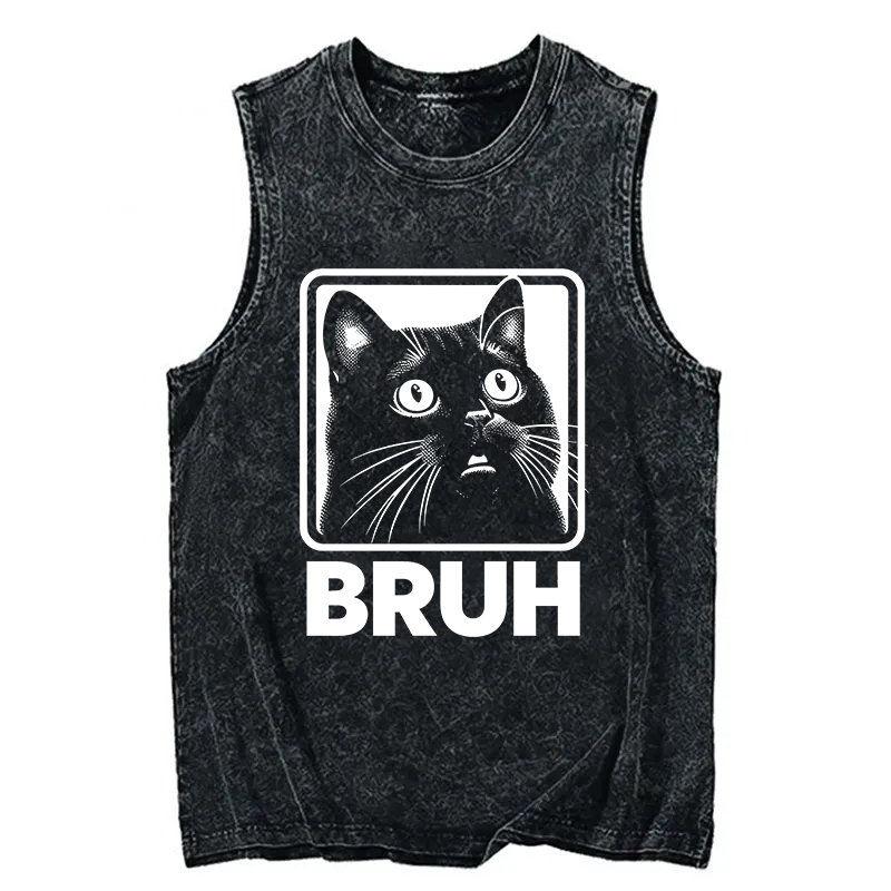 Modecanvas BRUH Cat DTG Printing Washed Tank-modecanvas
